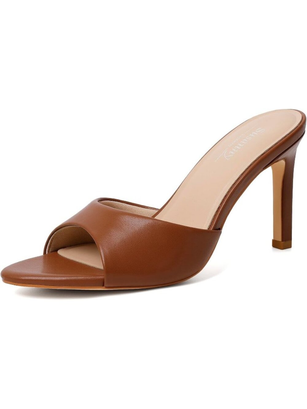 Women's Brown Mesh Mule High Heels Pointed Open Toe Sexy Slip on Casual Shoes